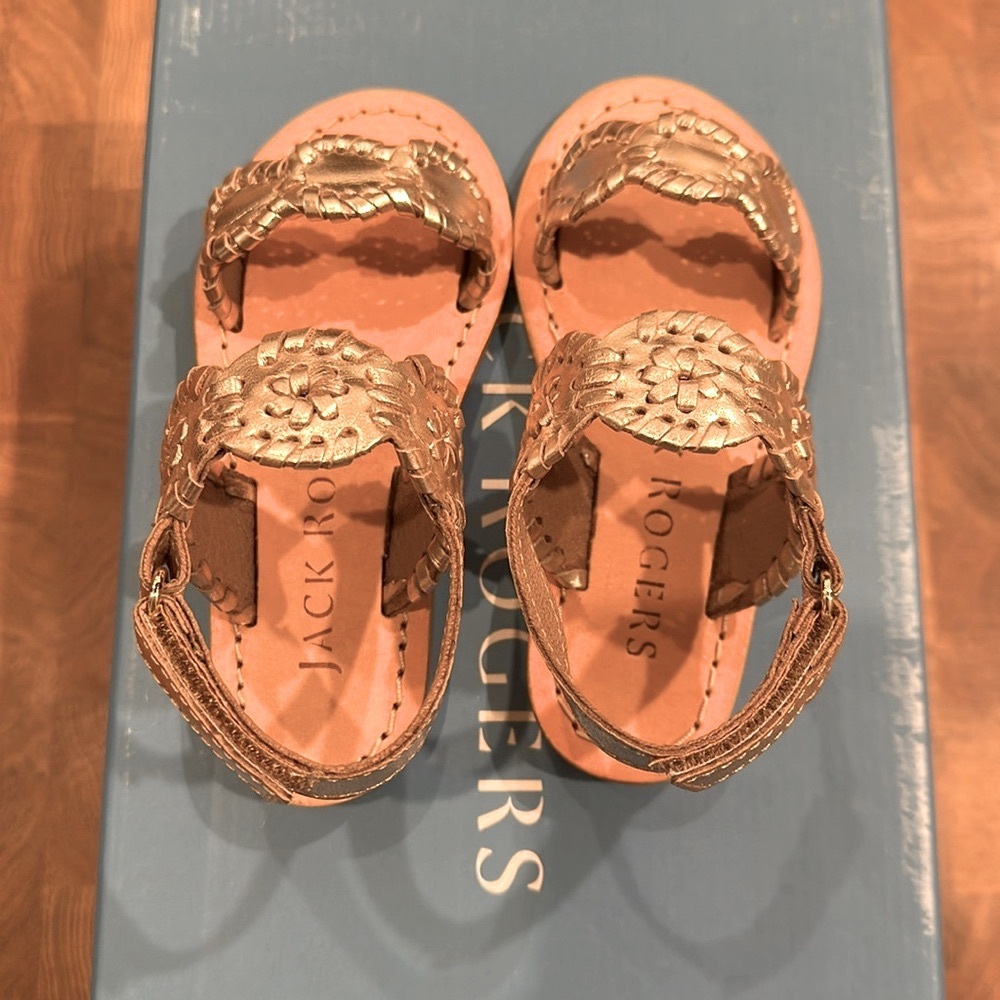 Jack Rogers Girls Gold Braided Leather Sandals - Picture 6 of 7